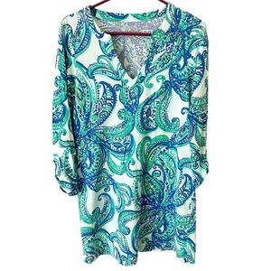 Lilly Pulitzer Teal & Blue Paisley V-Neck Tunic Dress